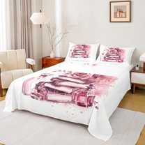 Castle Fairy Watercolor Pink Fashion Full Size Sheets,Chic Floral Flower Rose Bed Sheets