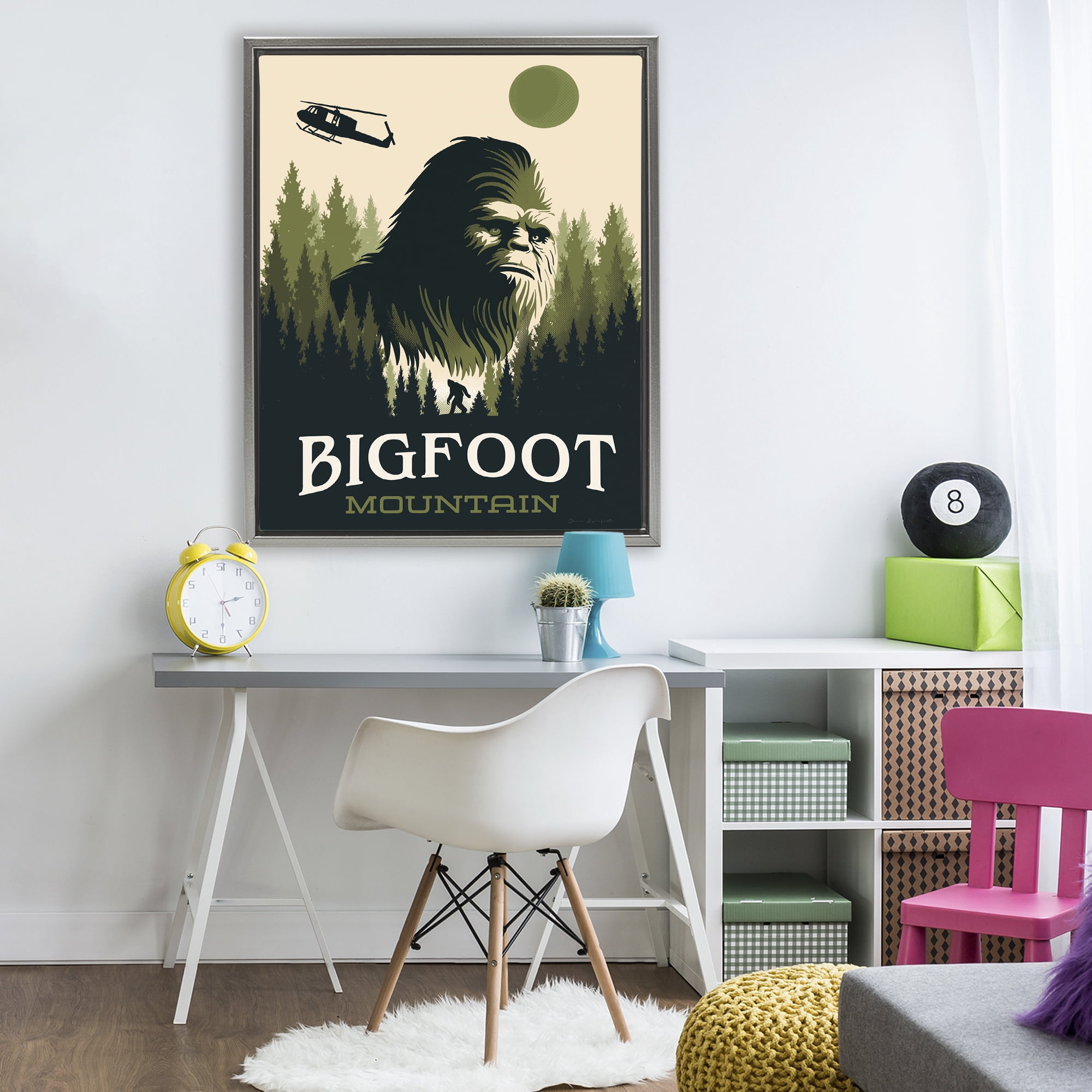 Stupell Industries Bigfoot Mountain Forest Gray Framed Floater Canvas Wall Art, design by Omar Escalante