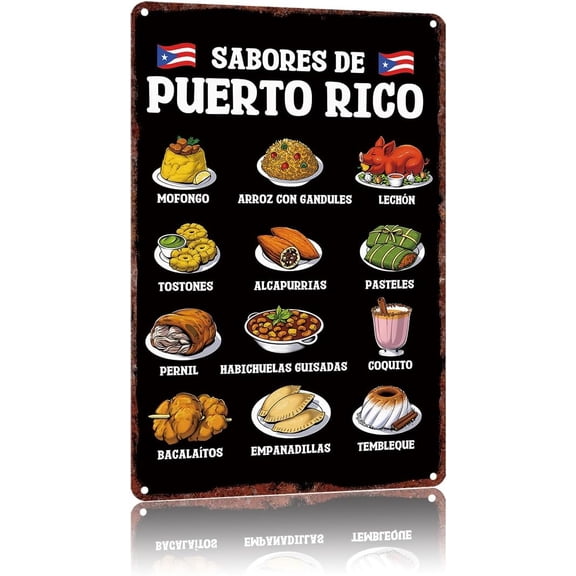 Vintage Puerto Rico Foods Metal Wall Sign, Retro Aluminum Tin Decor for Kitchen, Office, Home Bar or Cafe, 8 x 12 Inch