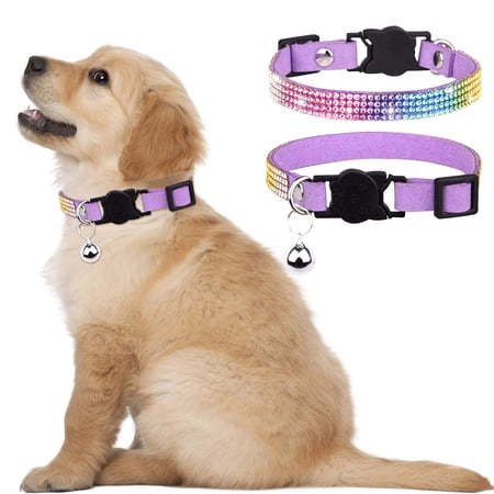 EcoNest 2 Adjustable Sizes Personalized Color Rhinestone Cat Collars With Tie Girls Cat Collar With Metal Buckle Adjustable Puppy Collars For Cat As Pet Gift
