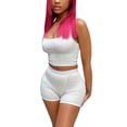 thumbnail image 3 of Arvbitana Women's Workout sets Solid Color Sleeveless Cropped Cami Tops High Waist Shorts 2Pcs Gym Clothes Active Wear, 3 of 7