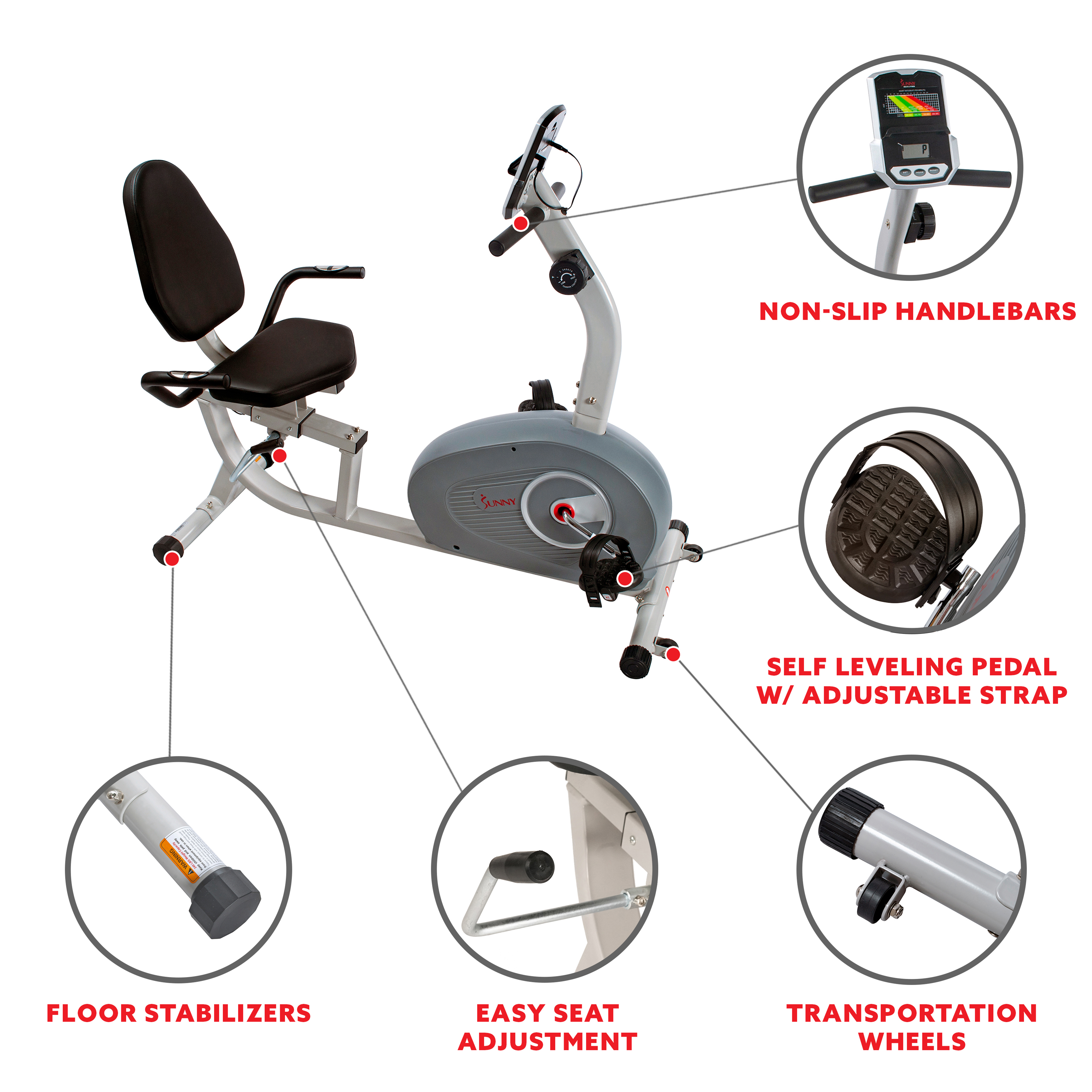 Sunny Health & Fitness Magnetic Recumbent Exercise Bike - SF-RB4905 - image 4 of 11