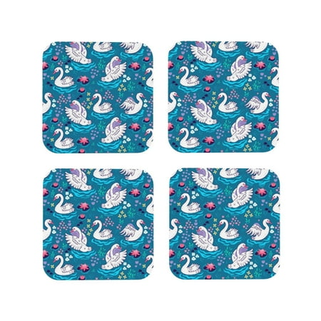

Tideii Swan On The Pond for Leather Coasters 4 Pieces Anti-fouling and Anti-scalding Decorative Coasters Suitable for Restaurants Kitchens Coffee Shops-Square