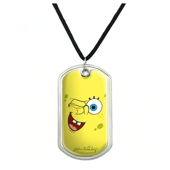 SpongeBob Winking Face Military Dog Tag Pendant Necklace with Cord