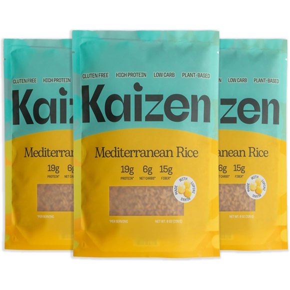 Kaizen Riz Méditerranéen Cétogène Faible en Glucides - Riche en Protéines (20 g), Compatible Cétogène, Sans Gluten, à Base de Plantes, Fait avec de la Farine de Lupin Riche en Fibres - 8 Onces (Lot de 3)