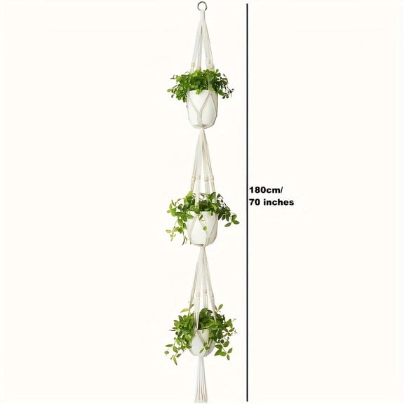 3-Tier Macramé Plant Hanger – Boho Hanging Planter for Indoor Plants, Handmade Cotton Rope Holder for 3 Pots, Window and Wall Decor for Living Room
