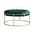 thumbnail image 3 of Weston Home Oddie Gold Finish Velvet Button Tufted Round Ottoman, Dark Green, 3 of 10