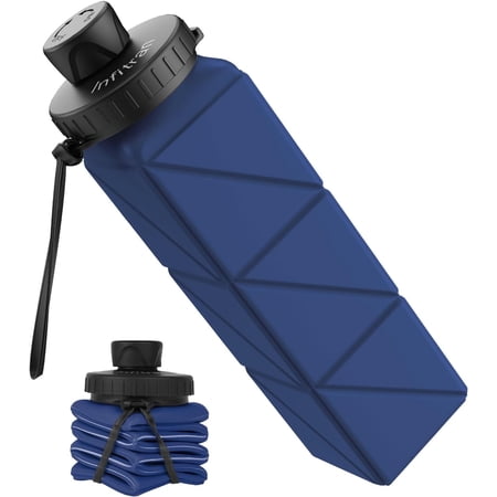 Collapsible Water Bottles, BPA-Free Leak-Proof Silicone Foldable Water Bottle 20.6oz, Durable Lightweight for Gym Travel Camping Hiking Running Sport, Blue