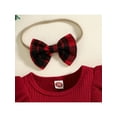 thumbnail image 5 of Spewahor Infant Baby Girls Fall Romper Dress 0 6 12 18 24 Months Plaid Round Neck Ruffles Long Sleeve Bowknot Skirt Hem Jumpsuits with Headband, 5 of 9