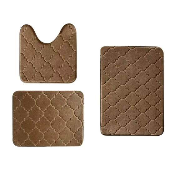 Hiroekza Bathroom Rug Set 3 Piece Set - Absorbent Non-Slip Polyester Floor Mats - Modern Style Enhances Home Decor Includes 2 Bathroom Rugs 1 U Shape Rugs Coffee