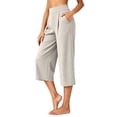 thumbnail image 3 of YuXingFu Womens High Waist Wide Leg Pleated Capri Pants - Side Pockets Work Summer Spring Beige S, 3 of 7
