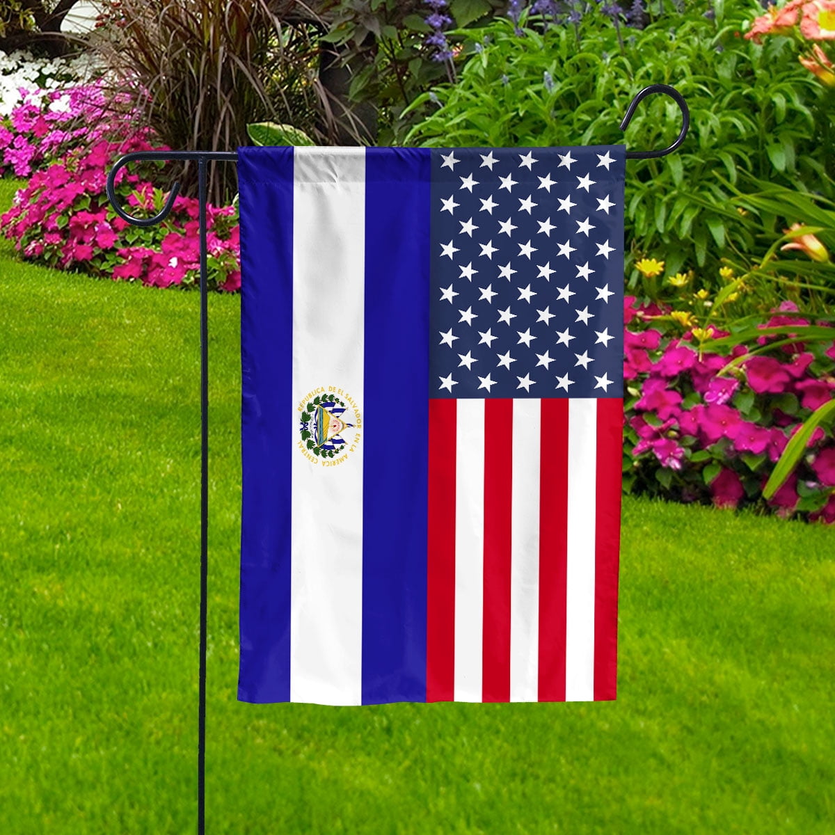 American El Salvador Flag El Salvadorian Friendship U.S.A Memorial Day Patriotic For House Flag, Double-Sided Decorative Outdoor Flag, Polyester Yard Flag 29.5 x 39.5 in
