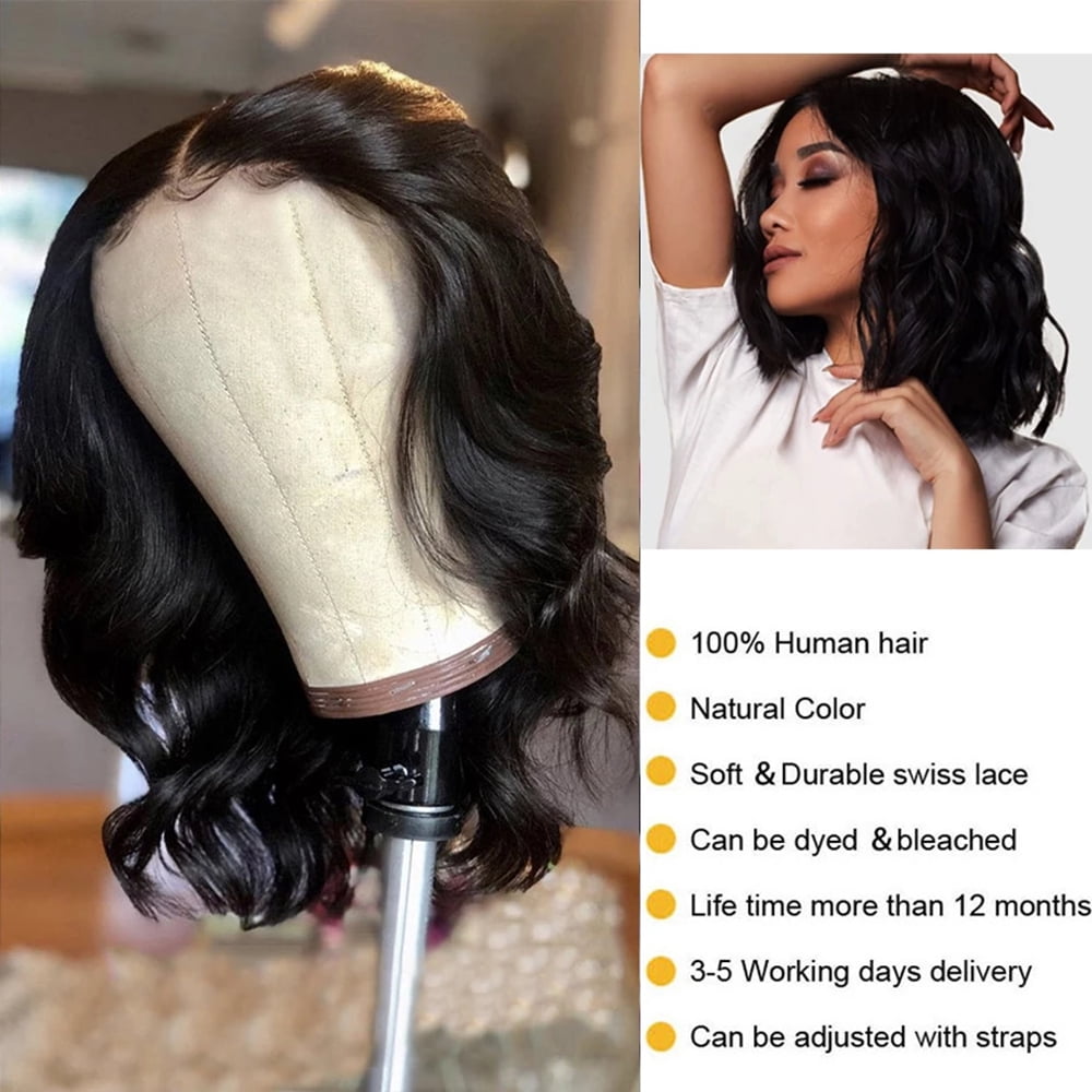 DOPI Body Wave 4x4 Lace Front Wig Human Hair for Women Brazilian Lace Closure Wigs 180% Density Natural Color 12 inch