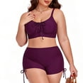 thumbnail image 4 of Yindaity Swimsuit for Women Bikini Set for Women Two Piece Swimsuit V Neck Triangle Top Cross Back Lace up Mid Rise(Wine,L), 4 of 5