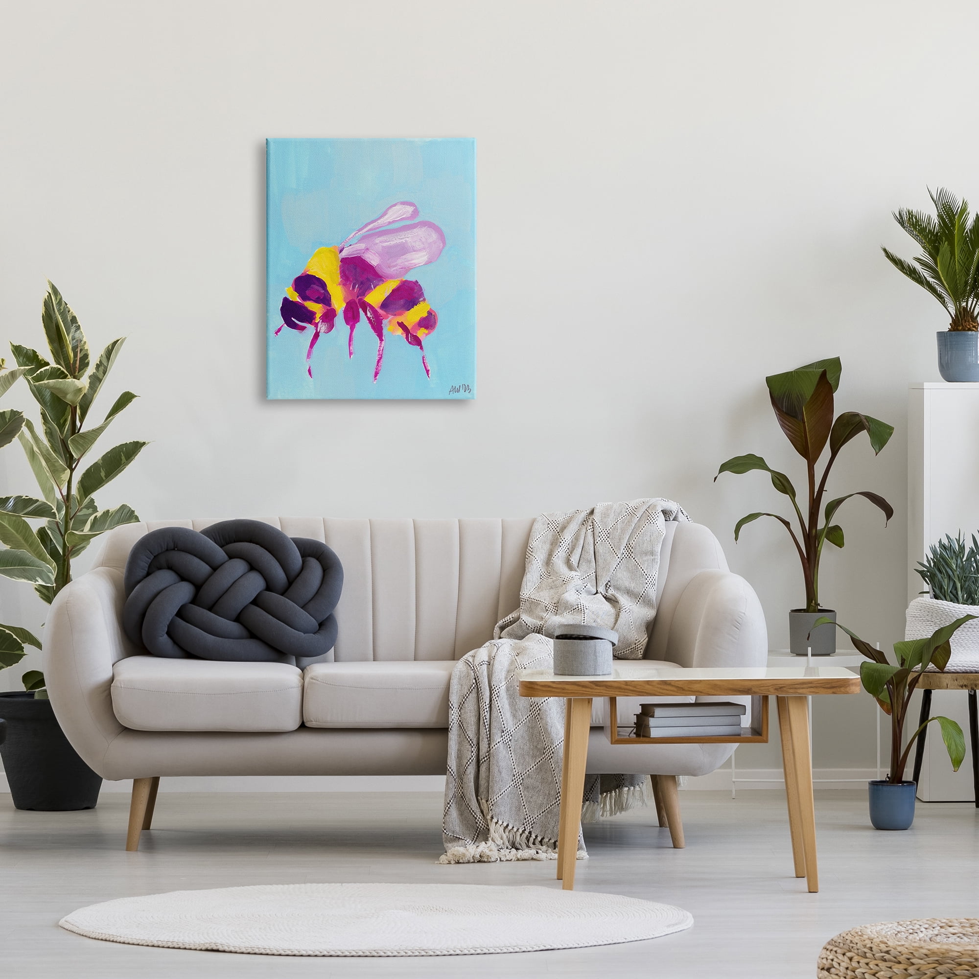 Stupell Industries Honey Bee on Blue Animals & Insects Painting Gallery Wrapped Canvas Art Print Wall Art, 24 x 30