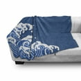 thumbnail image 3 of Japanese Wave Soft Flannel Fleece Throw Blanket, Illustration of Sea Curves Oriental Style Folk Surf Modern, Cozy Plush for Indoor and Outdoor Use, 60" x 80", Violet Blue White, by Ambesonne, 3 of 6