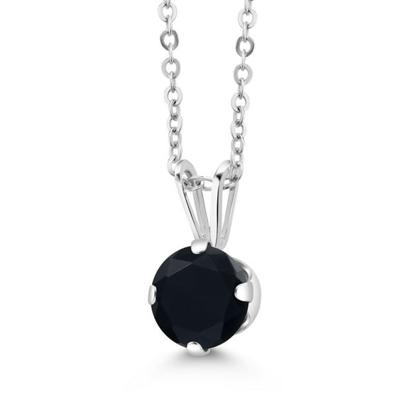 Gem Stone King 925 Sterling Silver Black Onyx Pendant Necklace for Women (0.80 Cttw, Gemstone December Birthstone, Round 6MM, with 18 inch Chain)