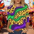 thumbnail image 2 of Xdegoge Mardi Gras Shirts for Women Glitter Print Green Purple 3/4 Sleeve Loose Fit Crew Neck T-Shirt Carnival Party Top, 2 of 6