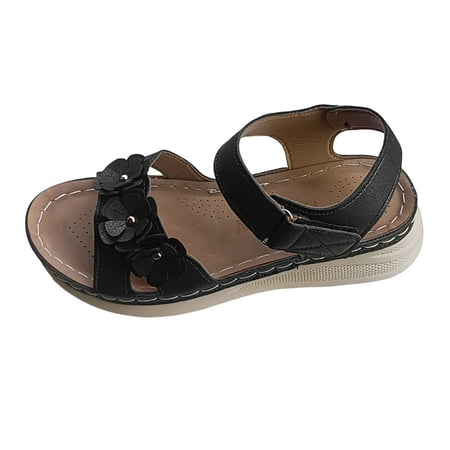 

PEASKJP Ladies Sandals Wide Width Women s Rhinestone Casual Wear Cute Gladiator Flat Sandals Beach Dressy T-Strap Thong Sandals (Black 7.5)