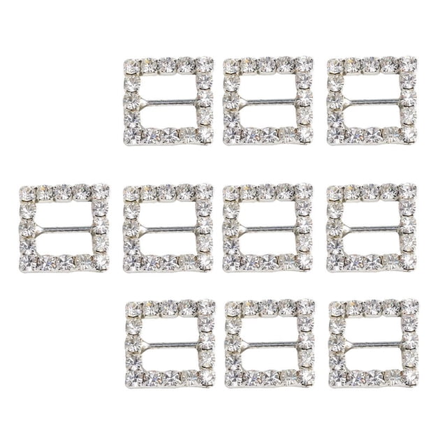 Rongfmy 10 Square Crystal Buckle Embellishment Wedding Invitation Ribbon Slider 14mm