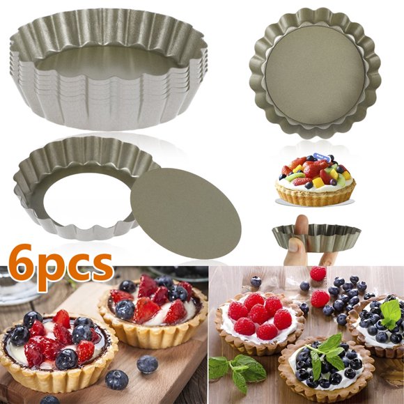 4 inches Mini Tart Pan Removable Bottom 6Pcs Carbon Steel Nonstick Quiche Pie Pan
