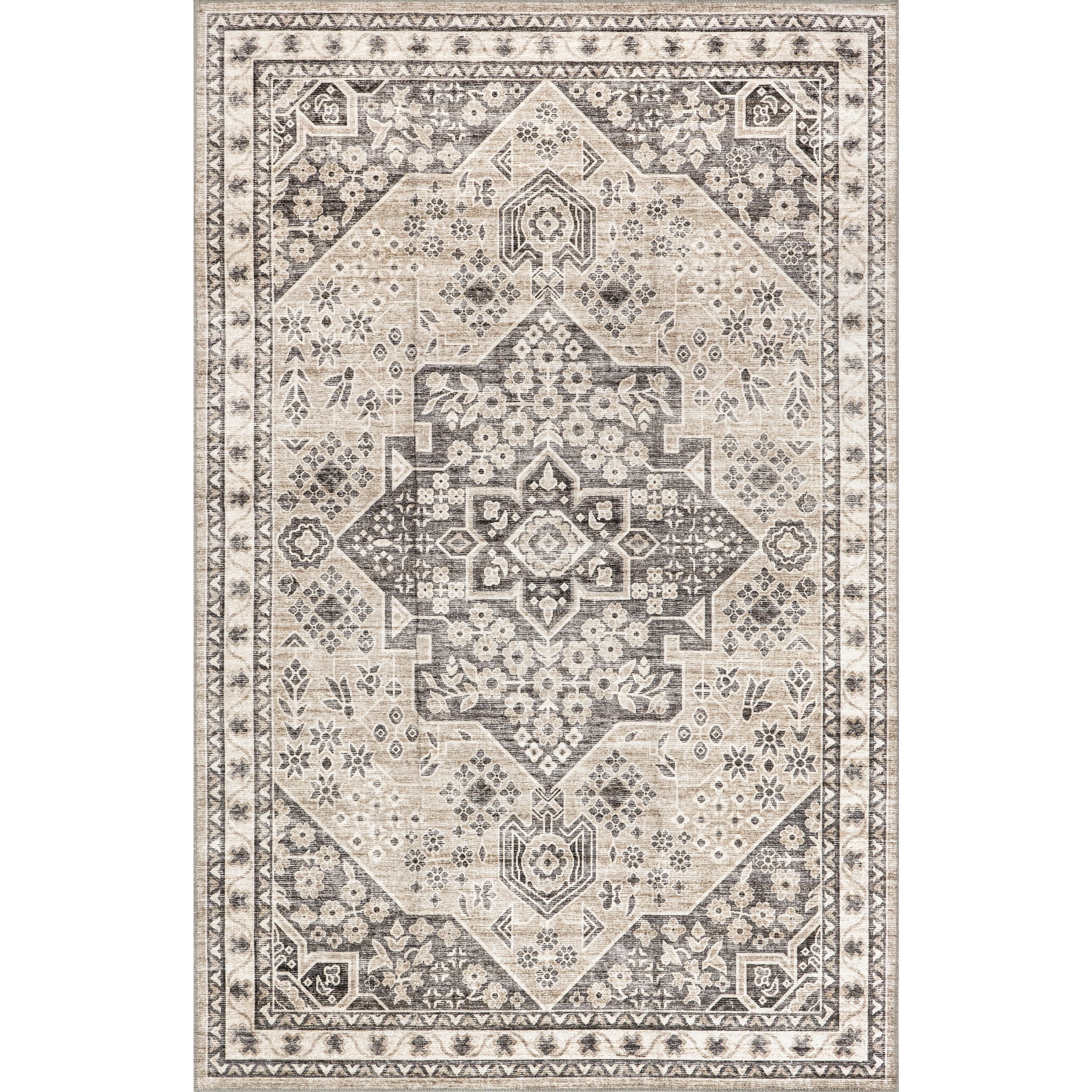 nuLOOM Eira Medallion SplashGuard Machine Washable Area Rug, 2' 6" x 8', Runner, Eira Taupe