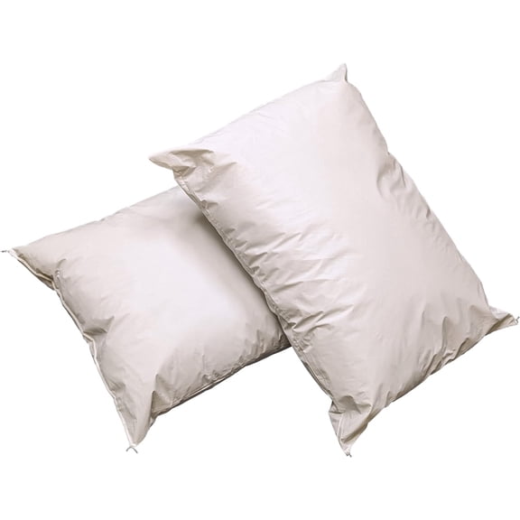 2 Pack White Vinyl Covered Bed Pillows - Wipeable Easy Clean - Soft Low Profile Non-Fluffy Support - Not an Encasement or Zippered Protector - 20 in x 26 in