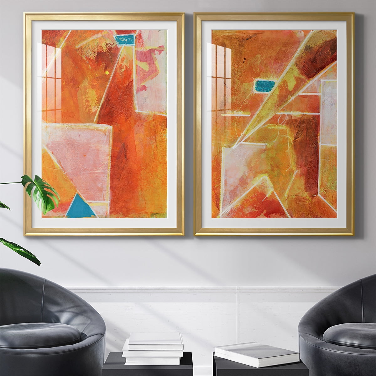 Wexford Home Primary Connection V Premium Framed Print, 26.5" x 36.5" - Ready to Hang, Gold (Set of 2)