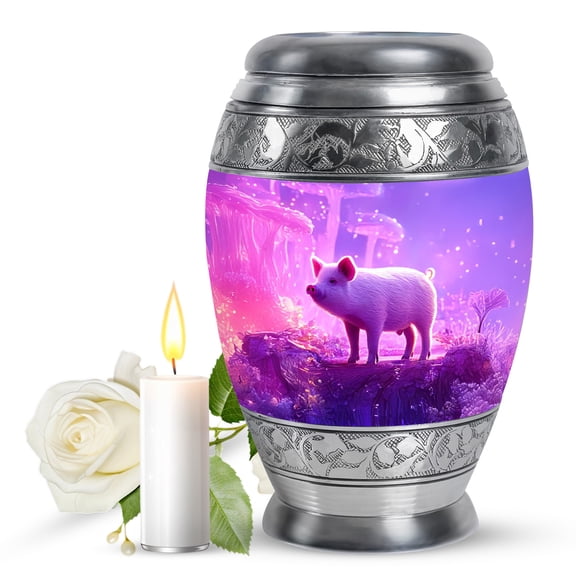 JAGASY Pig Urn for Ashes Adult Male & Female, Purple Large Urns for Human Ashes, Pink Decorative Urns for Friends, Handmade Cremation Urn for Boys & Girls, (10 Inch)