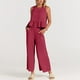 thumbnail image 4 of Conjunto de pantalones largos para mujer Conjunto de pantalones de 2 piezas de algodón con cuello redondo Conjunto de diario plisado, 4 of 9