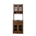 thumbnail image 6 of GZXS Farmhouse Pantry Cabinet in Walnut Finish, Freestanding Kitchen Storage Cupboard with Hutch, 4 Glass Doors, Drawer, and Microwave Shelf, 23.62"L x 15.75"W x 70.87"H, 6 of 9