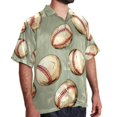 thumbnail image 2 of Baseball Men's Casual Printed Button Down Short Sleeve Poplin Hawaiian Beach Shirt with Spread Collar Tops, 2 of 6