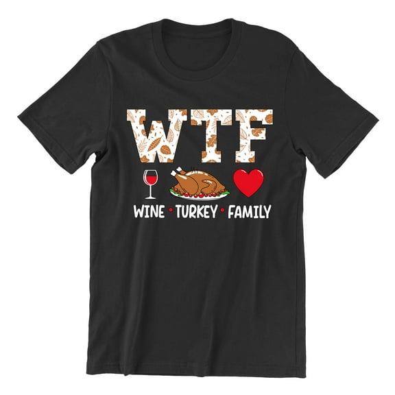 Wine Turkey Family Thanksgiving Dinner Funny Unisex Men's T-shirt For Men, L, Black