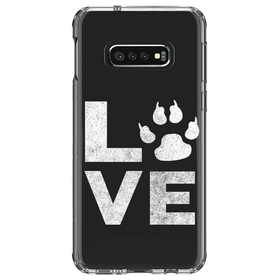 DistinctInk Clear Shockproof Hybrid Case for Samsung Galaxy S10e (5.8" Screen) - TPU Bumper Acrylic Back Tempered Glass Screen Protector - Love - Dog Paw