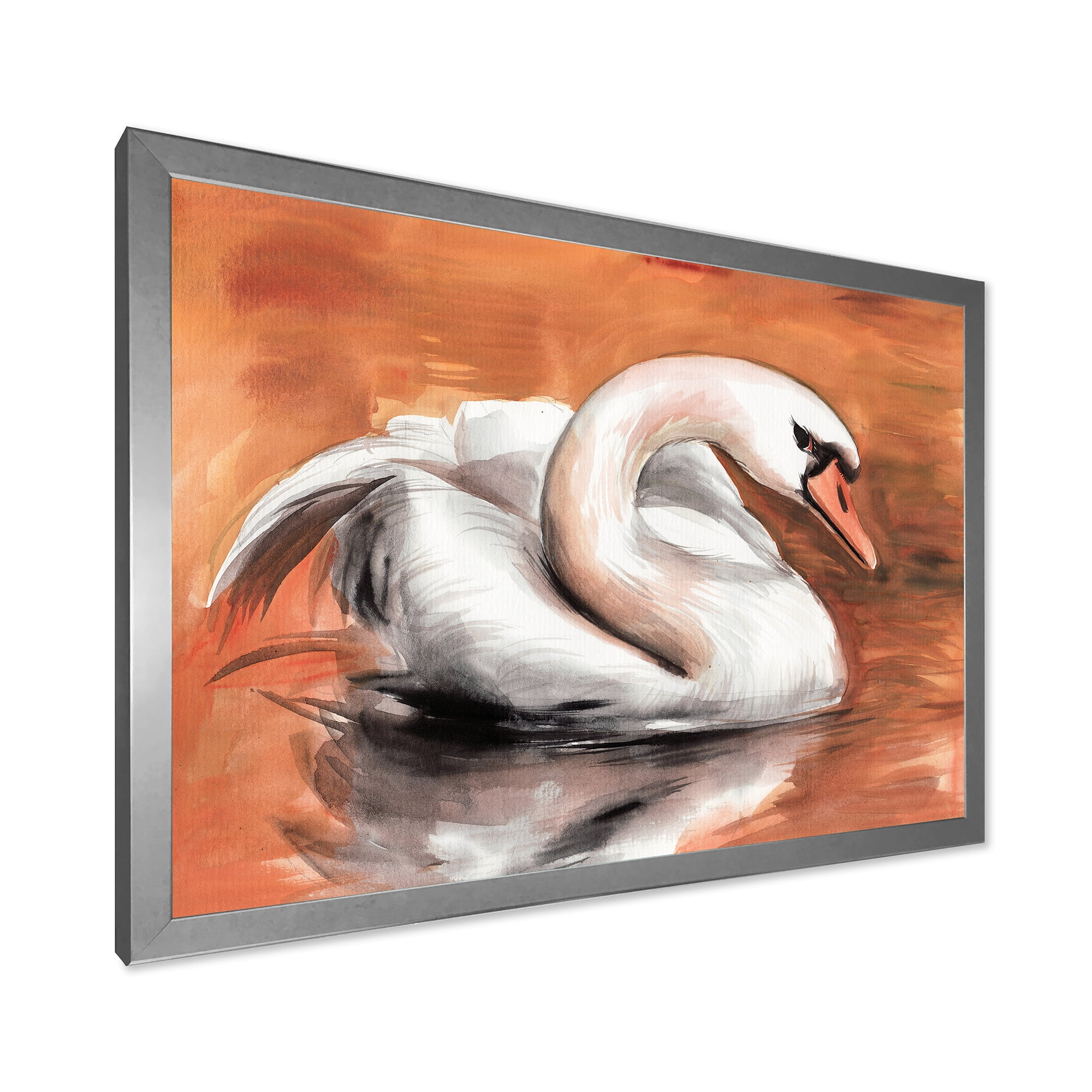 Designart 'Close Up Swan On The Water' Traditional Framed Art Print
