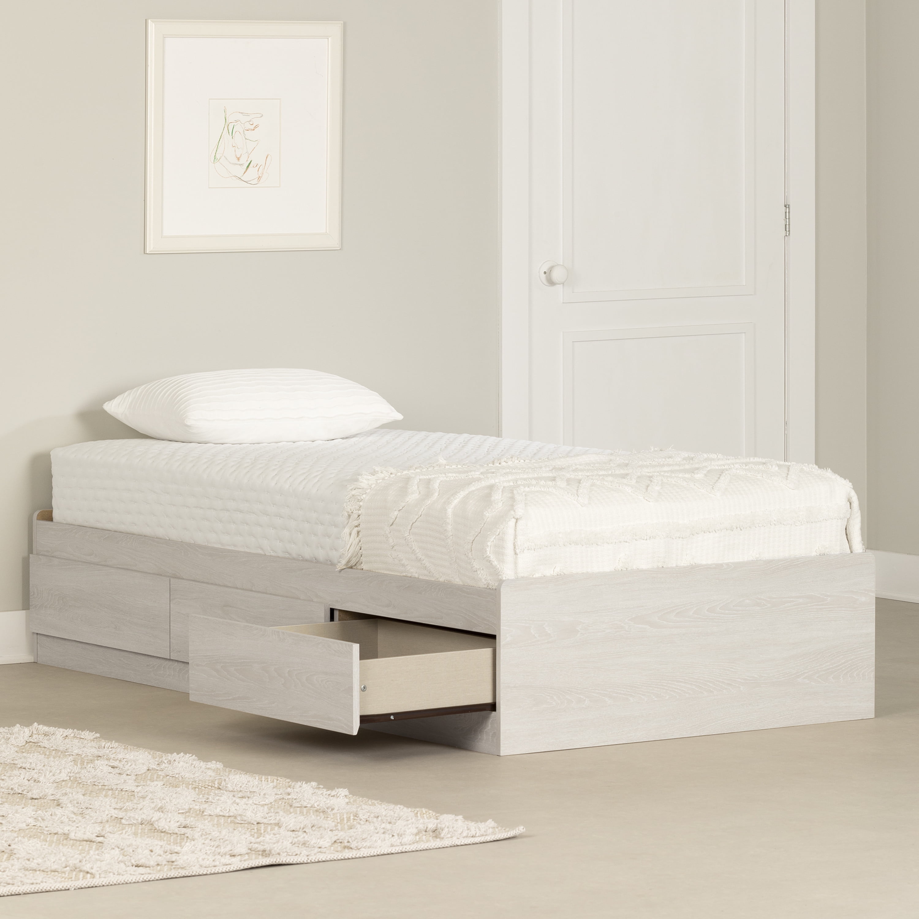 South Shore Step One Essential  Kids Twin Mates Bed with 3 Drawers Winter Oak