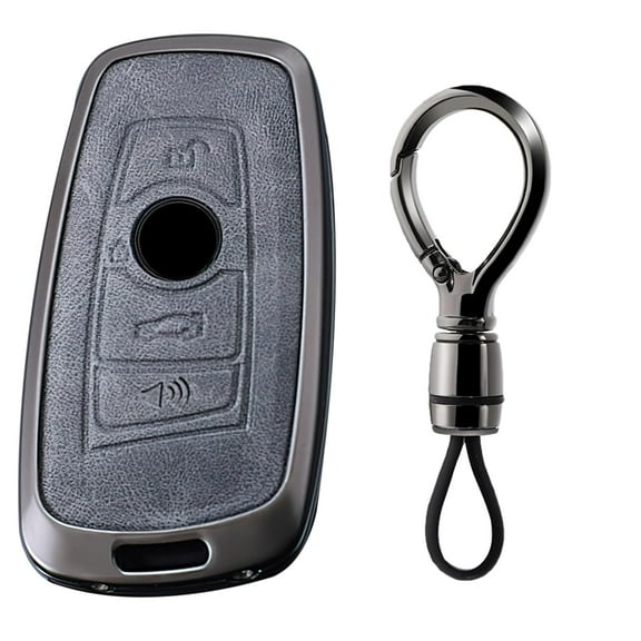 Metal Leather Key Fob Cover Fit for BMW X3 M2 F Series 235ix 320 E90 E92 E93 X5 F10 F20 F30 F40, 1 2 3 4 5 7 series 2017 M4 Accessories Keyless Key Holder with Keychain