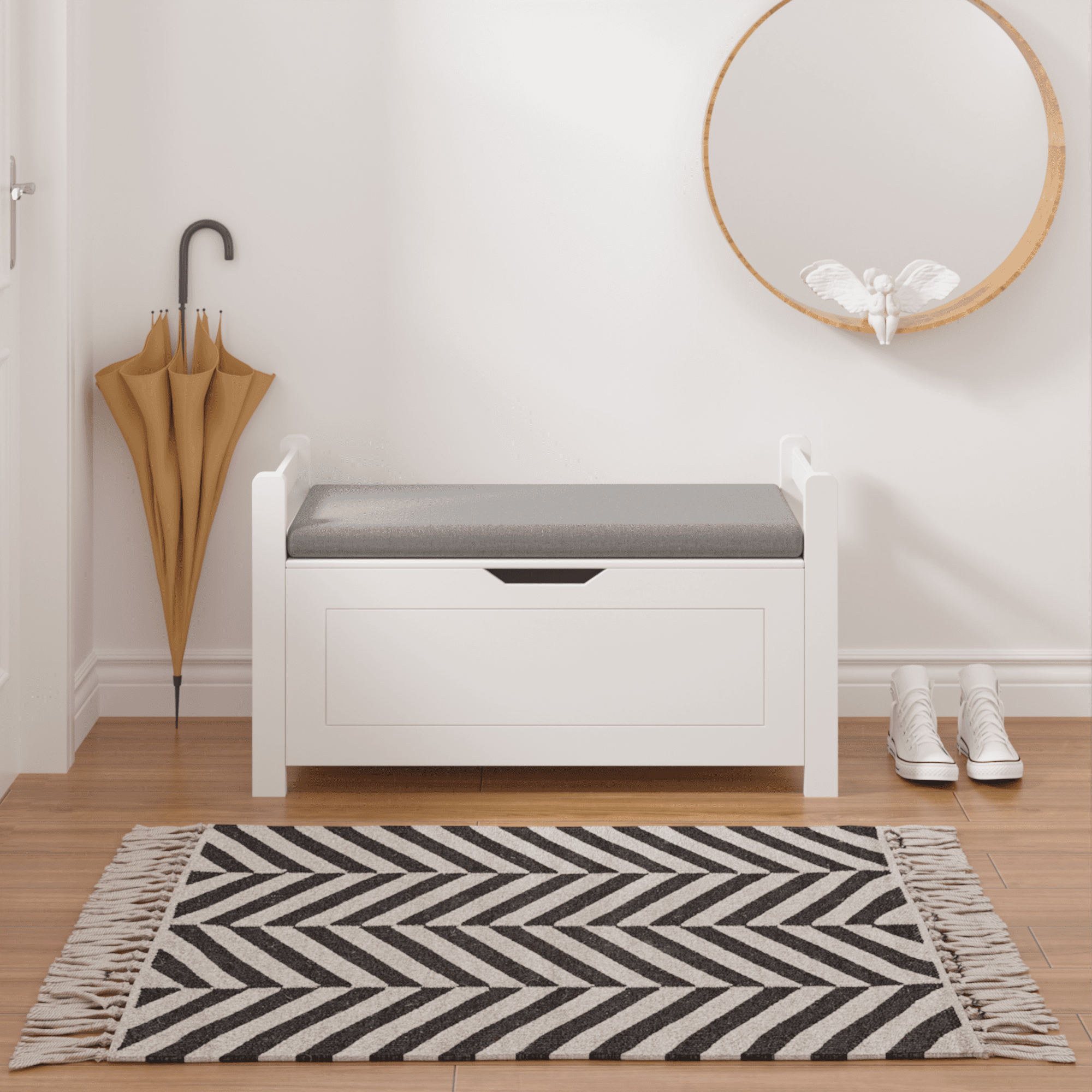 White Kids Toy Storage Box with Cushioned Seat Bench, Large 35" Flip-Top Lid Chest with Safety Hinge, Multi-Purpose Storage Organizer & Cabinet for Nursery, Playroom, Boys & Girls