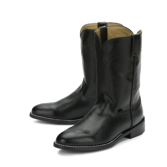 Justin Temple 10" Cowboy Boots for Men - Durable Pull-On Round Toe Cowhide Cowboy Boots with Cushion Insole, Black - 9.5 D