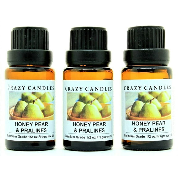 Crazy Candles Honey Pear & Praline 3 Bottles 1/2 Fl Oz Each (15ml) Premium Grade Scented Fragrance Oil
