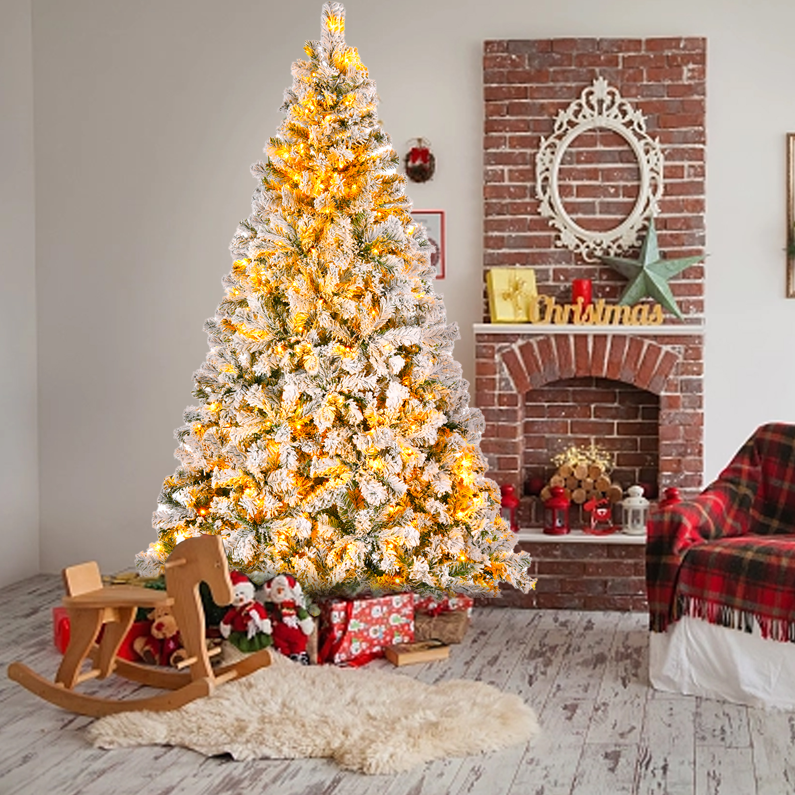 TBKLEY 6ft Prelit Premium Artificial Hinged Christmas Tree with 250 Warm Lights and 1000 Branch Tips