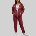 thumbnail image 2 of felwors Women's Zip-Up Hoodie Tracksuit Set Fleece Sweatshirt & Jogger Pants for Casual, Active, and Loungewear Wine, XXXL, 2 of 4