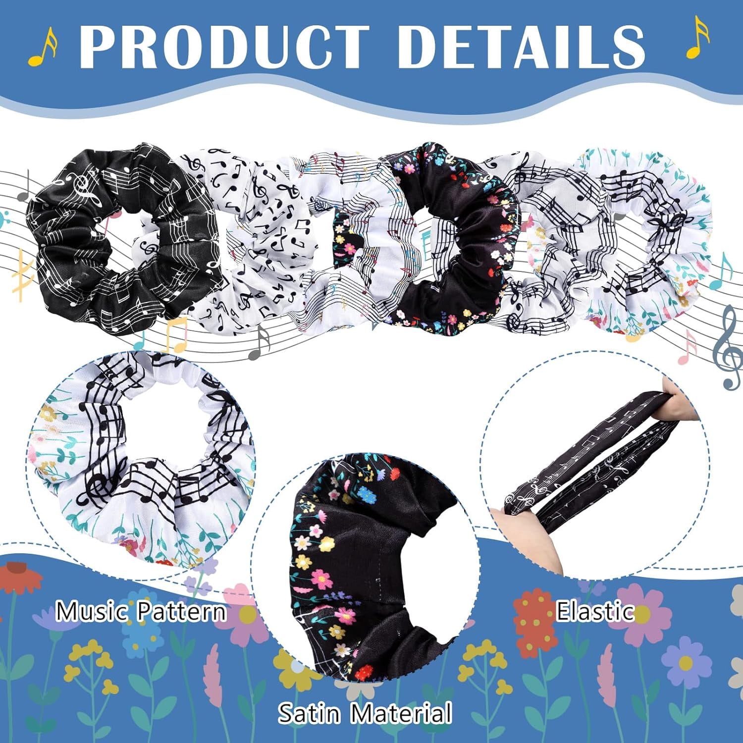 -24 Pcs Music Scrunchies for Girls Music Note Scrunchies Hair Accessories for Musical Lover Musicians Singer Women Band Partners Concert Festival Fan Choir Teen Gift Party Favors Bulk