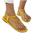 thumbnail image 5 of KEGIRLOM Women's Versatile Buckle Strap Beaded Flops Plus Size Shoes Spring/Summer Style Trendy Comfortable Flat Decorative Outdoor Beach Sandals Yellow 9, 5 of 5