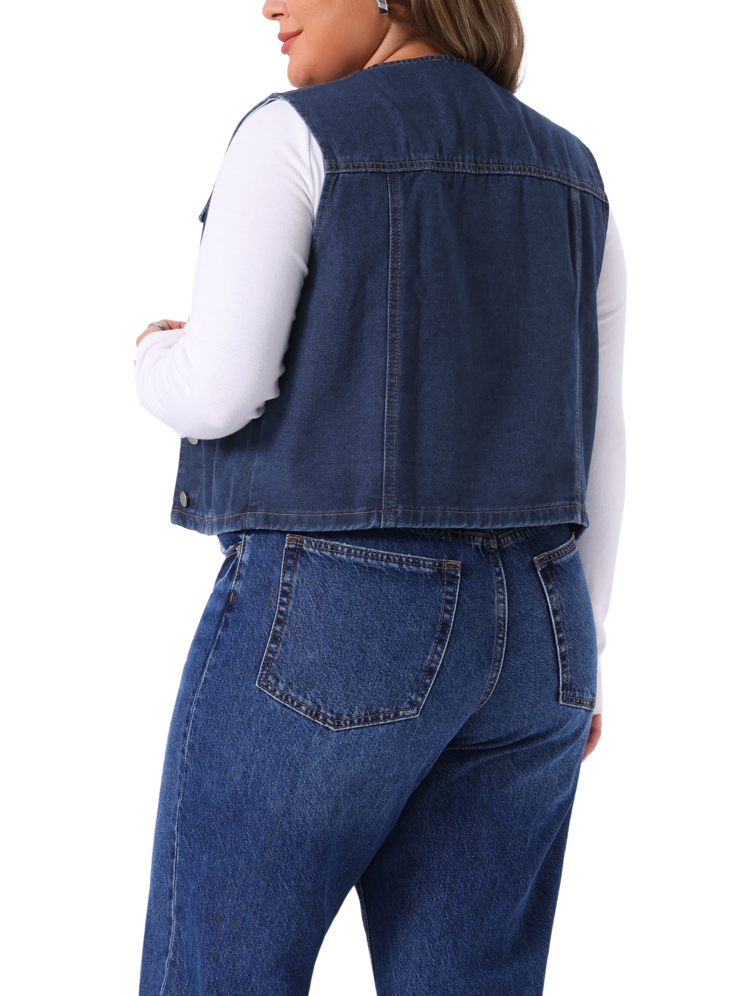 DARING DIVA Women's Plus Size V Neck Button Down Casual Denim Vest 1X Dark Blue