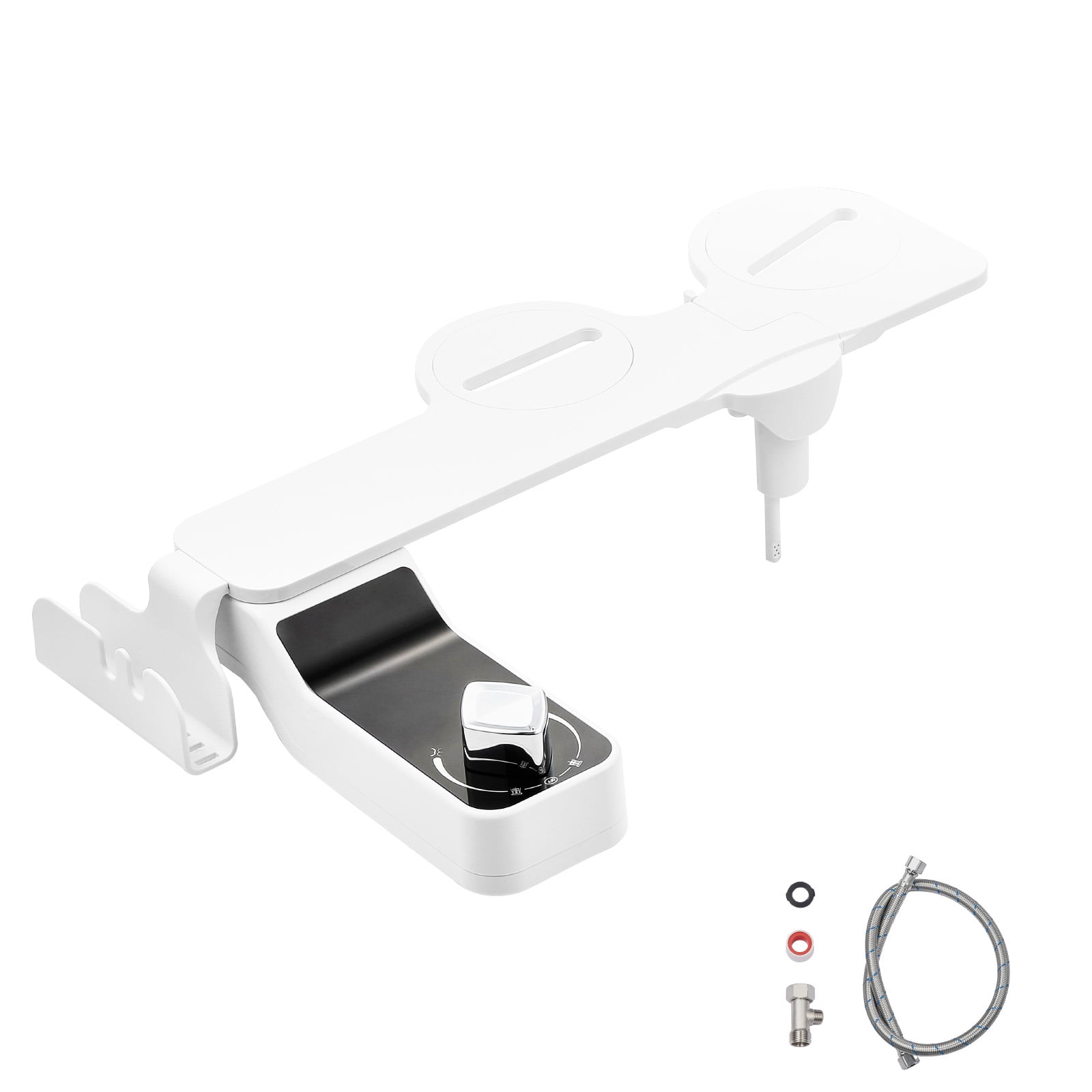 KFFKFF Ultra-Thin Bidet Attachment for Toilets, 0.3" Design - Dual Nozzles, Adjustable Water Pressure, Non-Electric Cold Water Sprayer for Front and Rear Cleansing, White