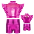 thumbnail image 3 of Sxiwei Kids Girls Shiny Metallic Rhinestone Adorned Jazz Dance Outfit Ruffle Tank Top Vest And Shorts Set Hot Pink 14, 3 of 4