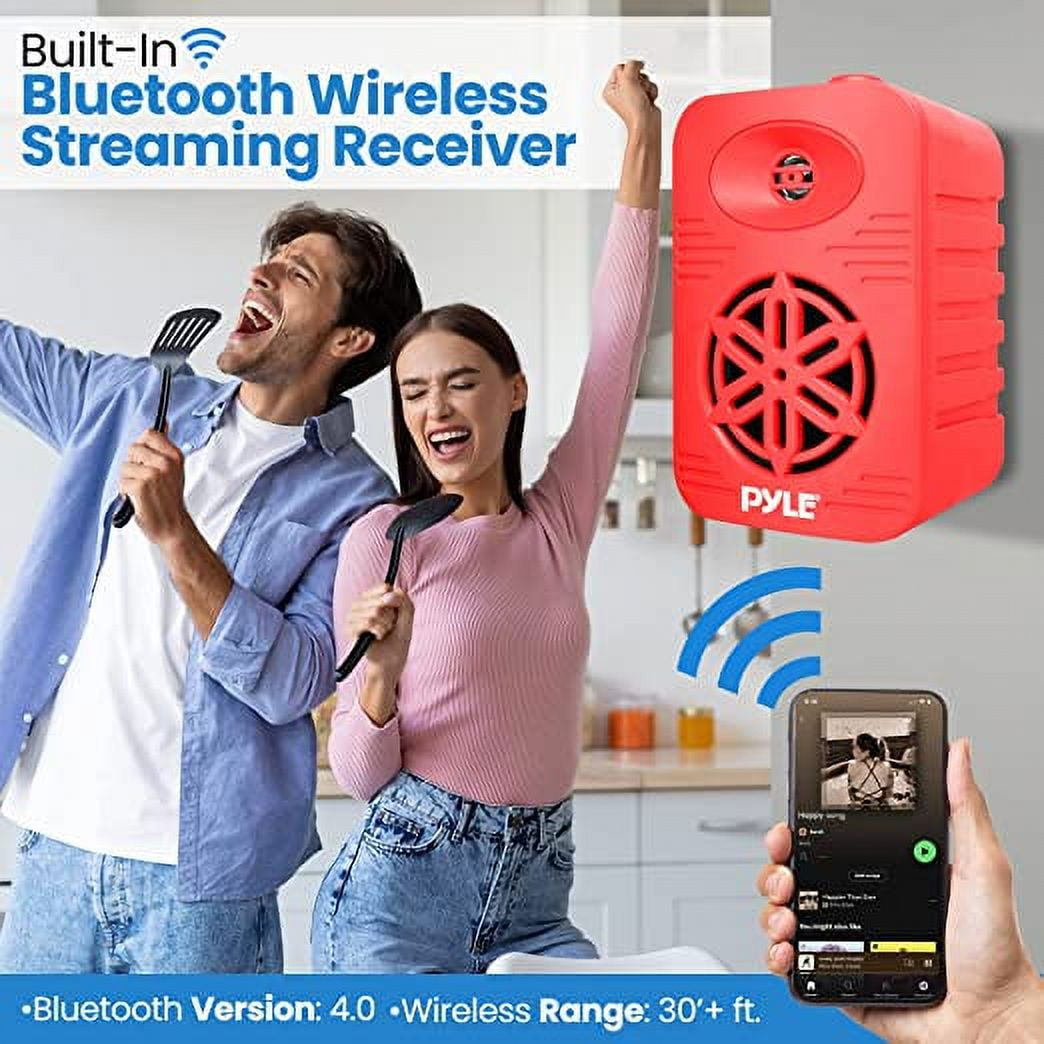 Pyle Indoor Outdoor Speakers Pair - 300 Watt Dual Waterproof 4” 2-Way Full Range Speaker System RED