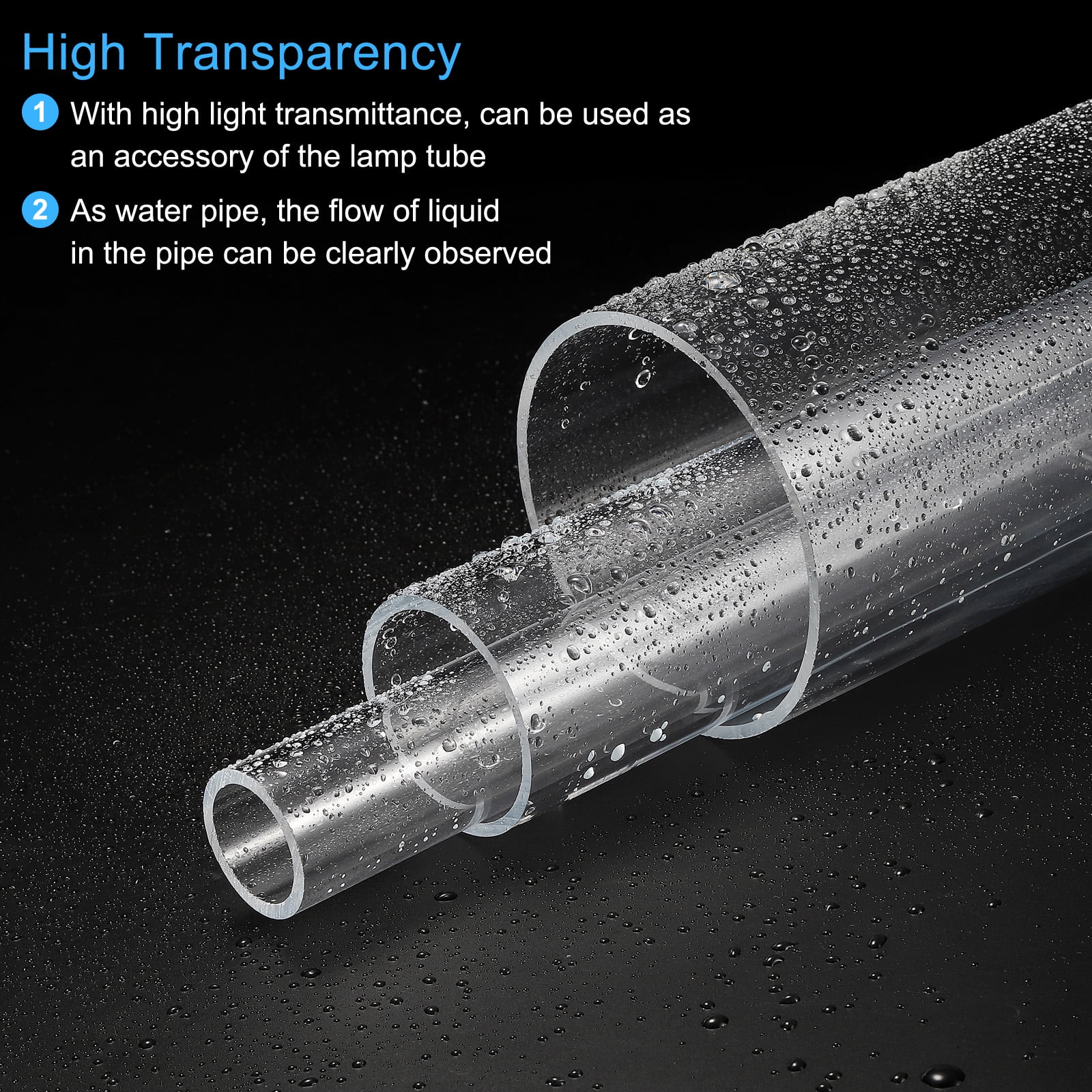 Clear Acrylic Pipe Tube - 18mm ID, 22mm OD, 14" Length For DIY, Lamps, Water Cooling - View #3