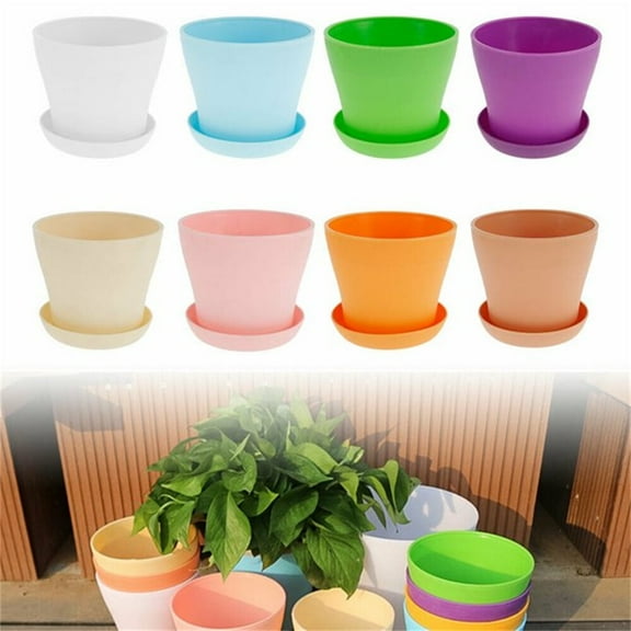 8 Pack Plastic Flower Plant Pots,Casewin Colorful Flower Plant Container,Flower Seedlings Nursery Pot with Pallet for All House Plants,Herbs,Foliage Plant